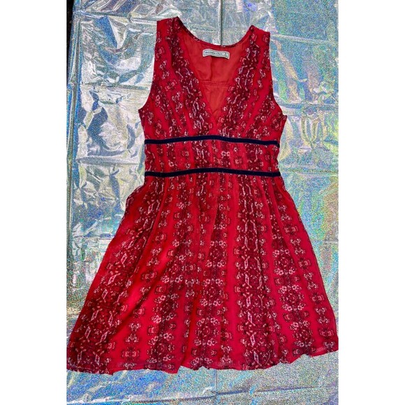 Abercrombie & Fitch Babydoll Red Floral Y2K Mini Dress Valentines Day Womens S - Picture 3 of 11